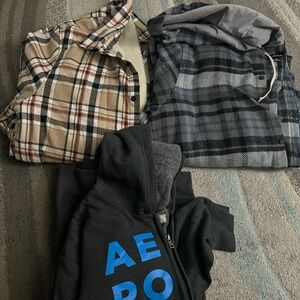 Quiksilver Plaid Shirts and Hoodie Set - Brown, Gray, Black